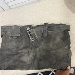 Fashion Nova Faux Leather Gray Belted Mini Skirt